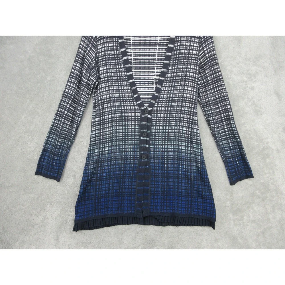 NIC+ZOE Sweater Womens Size S Ombre Plaid Button Front Office Career Ruffle Hem